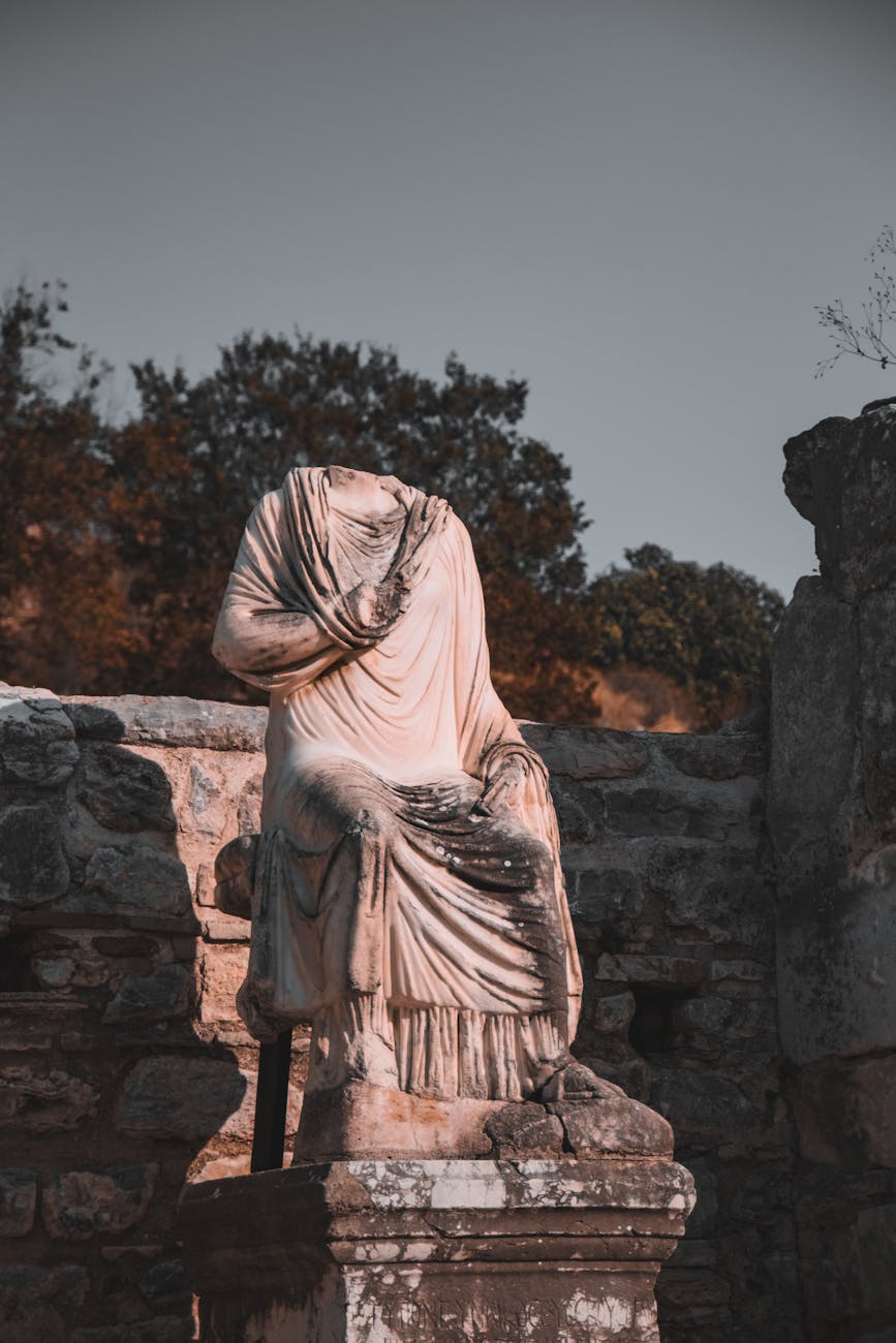 Headless ancient Roman statue in the ruins of Ephesus, Turkey. A UNESCO World Heritage Site.