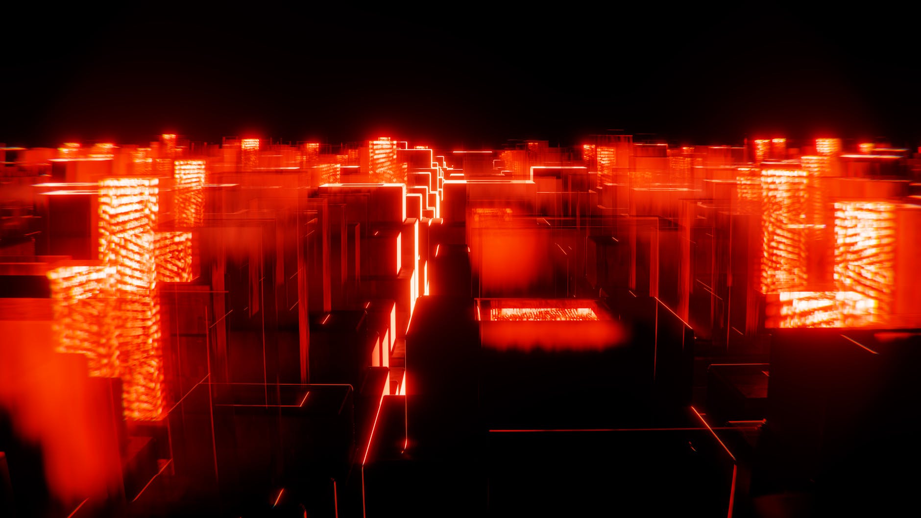 Vivid neon lights create an abstract cityscape, capturing a futuristic urban vibe.